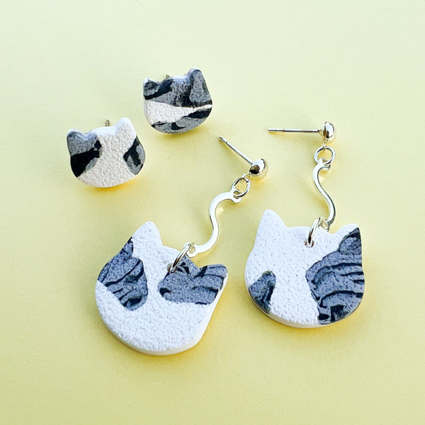 Cat Studs in Gray and White Tabby