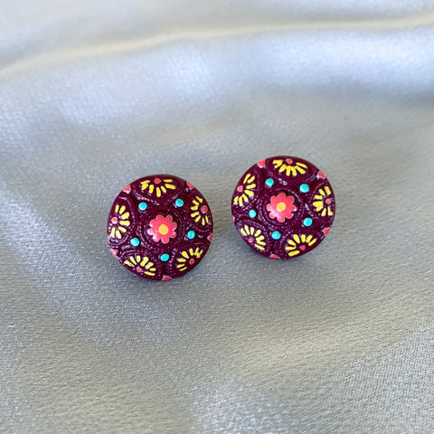 Hand-painted stud earrings handmade from polymer clay