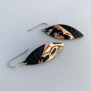 Black and Cream Textured Leaf Dangles