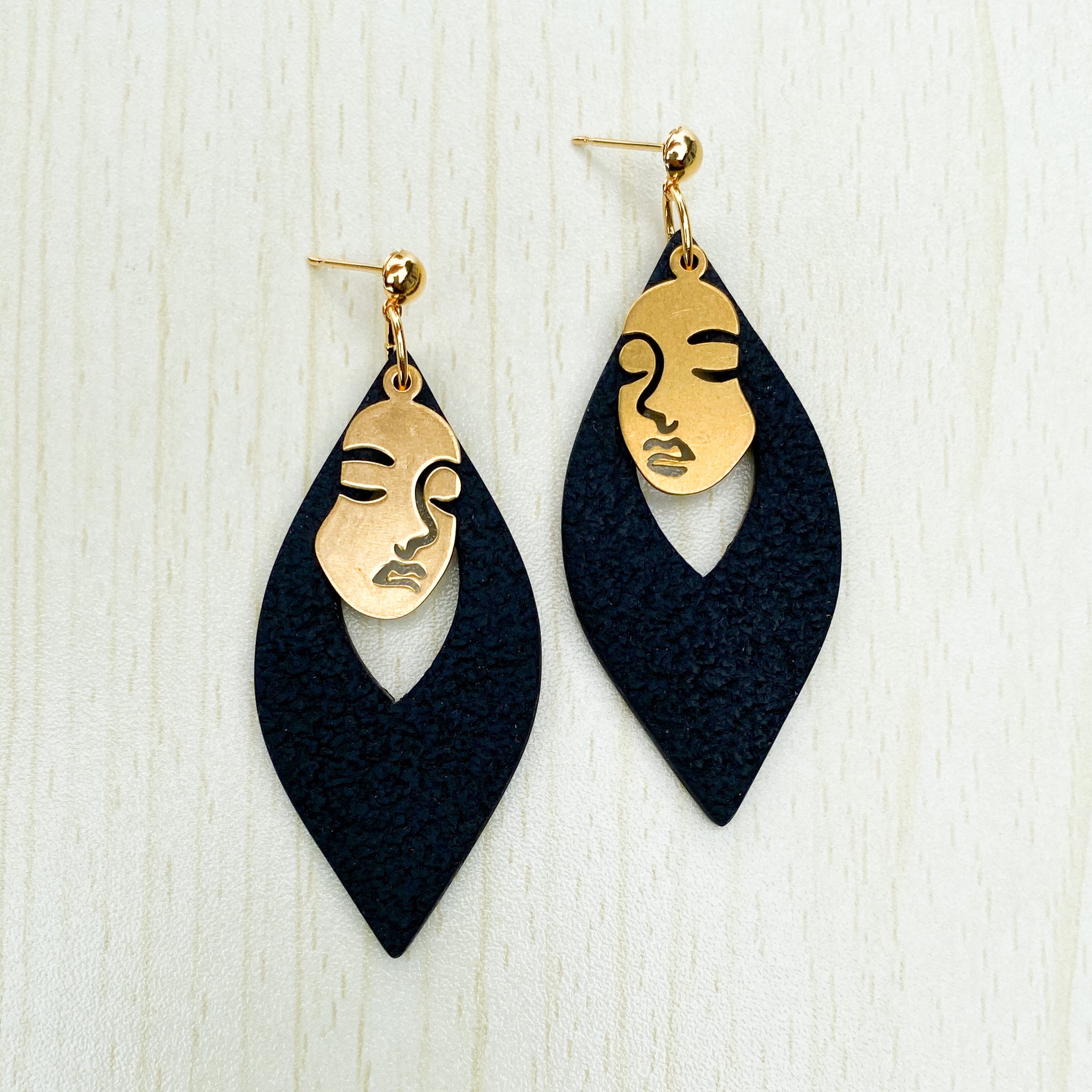 Black Textured Dangles with Brass Faces